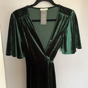 Velvet green wrap dress